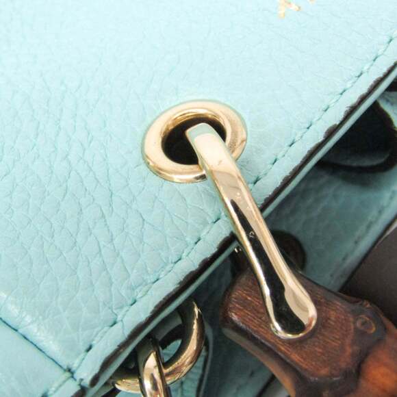 GUCCI Authentic Blue Leather Bamboo Shoulder Bag - Picture 10 of 16
